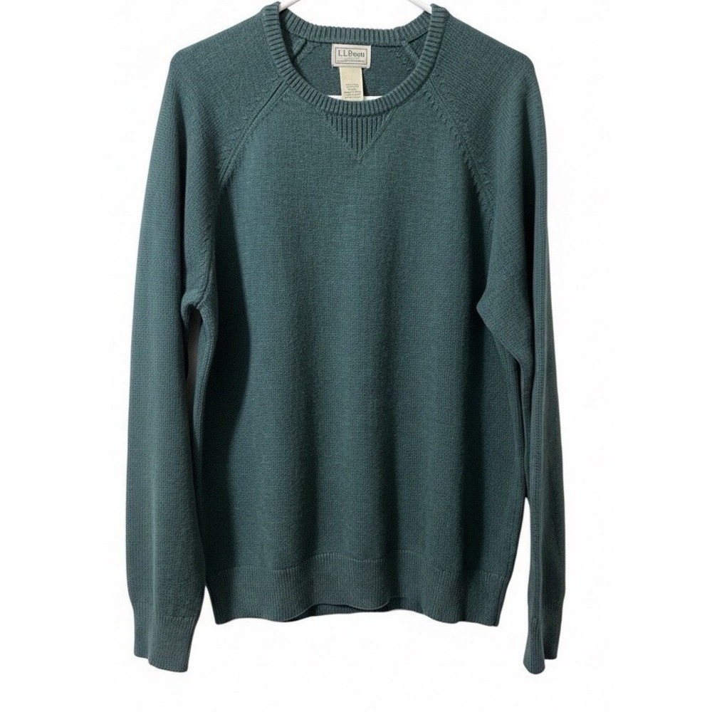 L.L. Bean Mens Wicked‎ Soft Cotton/Cashmere Sweater M Crewneck Forest Green